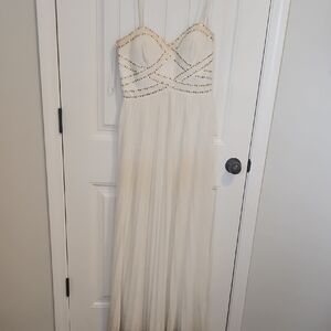 Betsy & Adam Cream Maxi Dress with Gold Accents